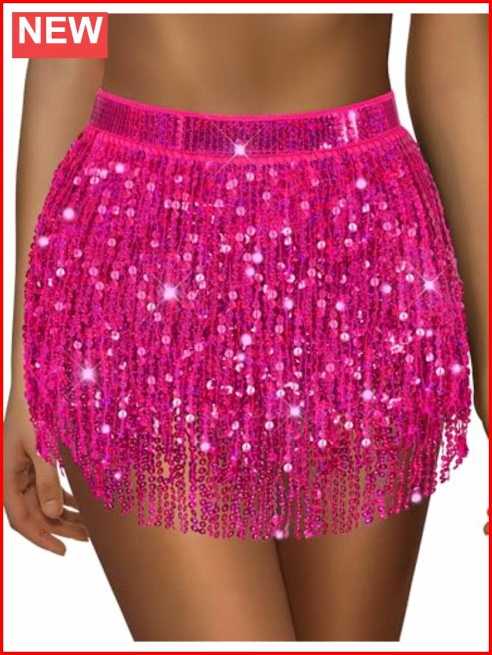 Sequin Tassel Skirt Fringe Hip Scarf Belly Dance Rave Sparkle Costume